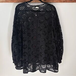 Vintage Dotti—Geometric Eyelet Oversized Cardi Blouse (100% Cotton, Large)